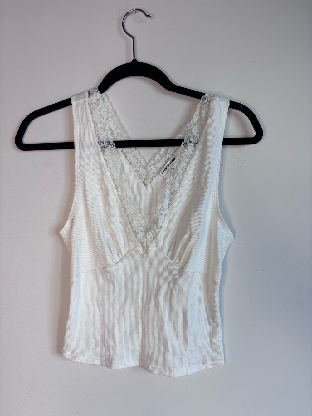 Reformation White Lace-Trim V-Neck Tank Top - Women's